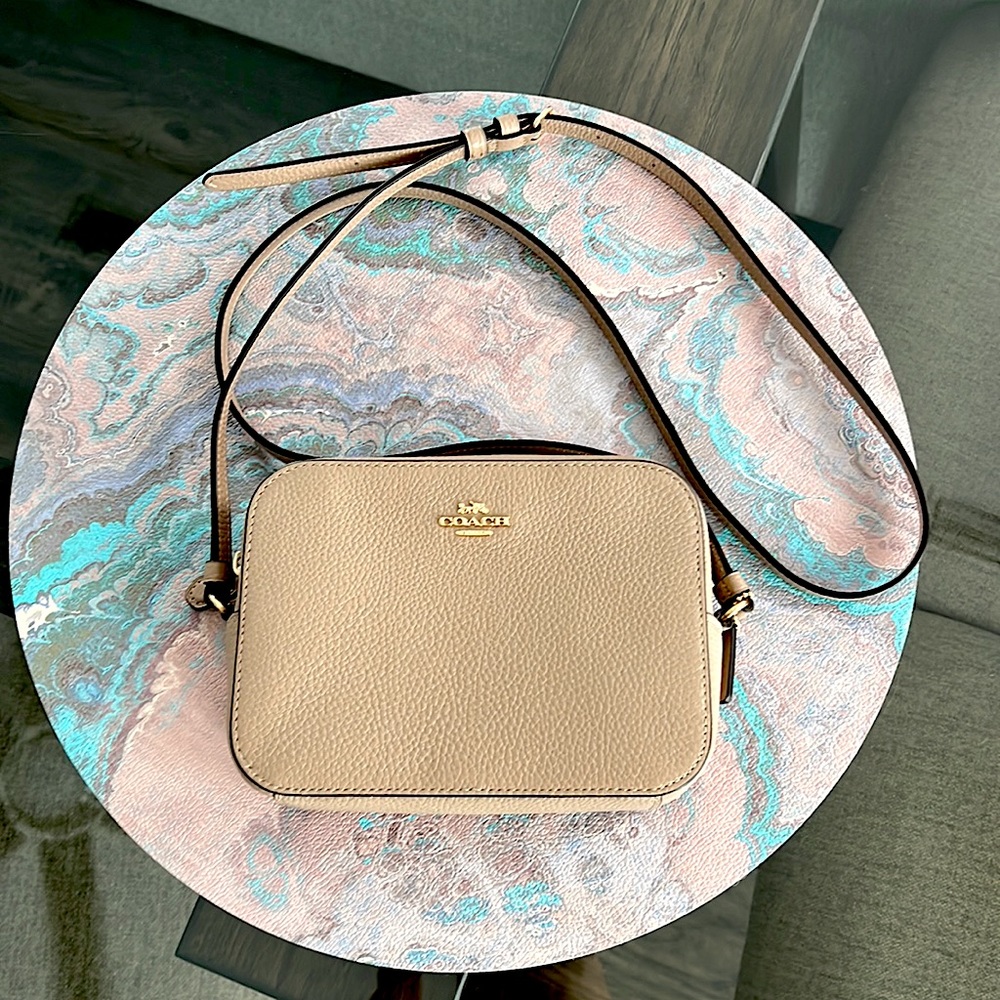 Coach Pebble Leather Camera Crossbody in Taupe NWT